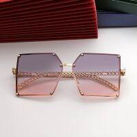 2022 New Fashion Square Sunglasses Women Oversized Gradient Rimless Sun Glasses For Female Vintage Alloy Chain Cool Shades