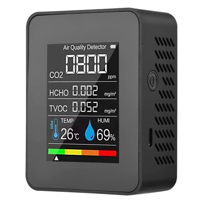 5 in 1 Air Quality Monitor TVOC HCHO Temperature Humidity CO2 Meter, USB Rechargeable CO2 Detector