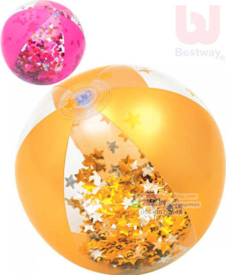 (ขนาด 16 นิ้ว) ลูกบอลเป่าลม ลูกบอล บอลชายหาด โปรงใส กริตเตอร์ สีทอง Transparent Glitter Beach Balls สีทอง และสีชมพู