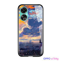 GGK เคสสำหรับ OPPO A78 4G,เคสเชลล์เคสเคสประกบหลังแบบแข็งอะนิเมะพระอาทิตย์ตกสวยงามกันกระแทกหรูหราเคสโทรศัพท์มันวาว