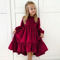 ZZOOI Autumn Winter Christmas Long Sleeve Red Dresses New Baby Girls Princess Dress Birthday Eveing Party Sweet Teenager Child Clothes