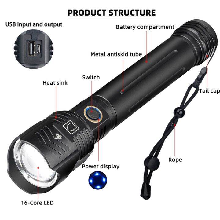 xhp160-powerful-led-flashlight-usb-recharge-zoom-torch-ipx6-waterproof-flash-lamp-light-by-26650-18650