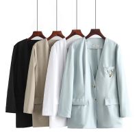 【มีไซส์ใหญ่】Plus Size Womens V-neck Spring Autumn Jackets Long Sleeved Button Up Officewear Outerwear