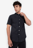Zalora Basics - Fold Up Sleeve Stretch Slim Denim Shirt
