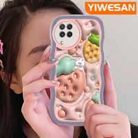 YIWESAN เคสปลอกสำหรับ Samsung Galaxy A22 4G A22 5G ลายการ์ตูนกระต่ายสตรอเบอร์รี่3D M22สีสันสดใสเคสโทรศัพท์แบบใสป้องกันเลนส์กล้องกล่องกันกระแทกเคสนิ่มโปร่งใส