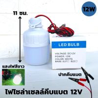 หลอดทรงกระบอกคีบแบต LED 12W แสงขาว ชุดหลอดไฟ LED 12v 12w แสงสีขาว (ไฟคีบแบต) - LED DC 12v bulb  หลอดไฟโซล่าเซลล์ ชุดหลอ