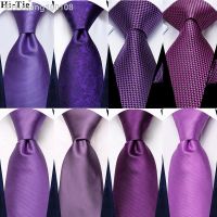 Solid Purple Paisley 2022 New Fashion Brand Ties for Men Wedding Party Necktie Set Handky Cufflinks Gift Wholesale Hi-Tie Design