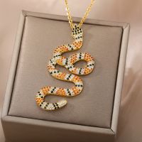 Vintage Punk Snake Pendant Necklace For Women Men Stainless Steel Gold Color Necklaces Couple Charm Choker Aesthetic Jewelry