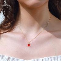 2021 New Simple Small Red Enamel Metal Heart Pendant Necklace Fashion Gold Silver Color Short Chain Chokers Female Jewelry Gifts