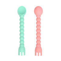 Cute Silicone Baby Spoon Fork 2-In-1 Self-Feeding Baby Spoon Tools Kitchen 2Pcs soup spoon silicone