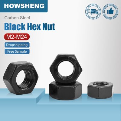 HOWSHENG 2-110pcs Hexagon Hex Nuts M2 M2.5 M3 M4 M5 M6 M8 M10 M12 M14 M16 M18 M20 M22 M24 M27 Carbon Steel Black Hex Nuts Nails Screws Fasteners