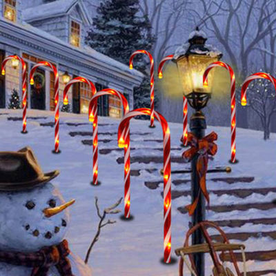 Solar Power Light String Christmas Candy Cane Lights LED Garden Ground Plug Crutch New Year Room Decor Warm Atmosphere Light
