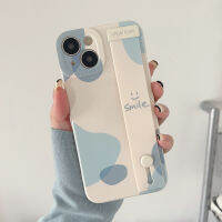 เคสที่วางโทรศัพท์ลายใบหน้ายิ้มสีฟ้าสีขาวสำหรับ iPhone 14 Pro Max 14Promax 12Promax 12Promax สายรัดข้อมือ TPU แบบนิ่มเคส TPU