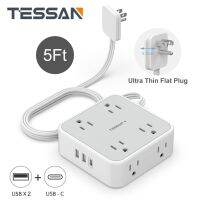 Tessan ปลั๊กไฟ Steker Pipih บางพิเศษพร้อม5ft 11 8ในไฟกระโชกช่องเสียบ Usb แบบ3ช่องและแถบป้องกัน