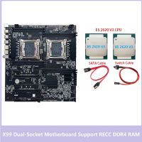 X99 Dual-Socket Motherboard Desktop Motherboard LGA2011-3 Dual CPU Support RECC DDR4 Memory with 2XE5 2620 V3 CPU+SATA Cable+Switch Cable