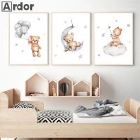 2023℡✆☋ Cloud Moon Nursery Art Print Star Balloon Sleeping Bear Canvas Poster Painting Nordic Wall Art Pictures For Baby Kids Room Decor