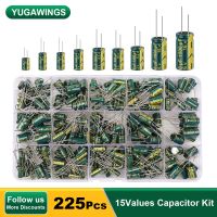 225Pcs/Box 15Values Aluminum Electrolytic Capacitor Kit 16V-50V 1uF-470uF Assorted Kit High Frequency Low ESR 105℃ Storage Box