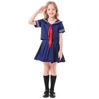 ✠∈ Kids Anime Navy Sailor Girl Costume Cosplay Japanese School Uniform Short Shirt Skirt Suit Halloween Party Fantasia