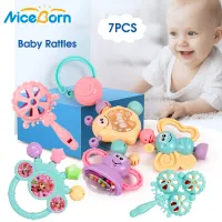 NiceBorn 7PCS Baby Rattles Set Baby Rattles Toys Silicone Teether Rattles Hand Shake Bed Bell Trolley Rattles Baby Toddler Toys Handbell Rattle Newborns Educational Gift