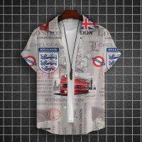 เสื้อฮาวายวินเทจสำหรับผู้ชายธง3d ของสหราชอาณาจักรพิมพ์ลายสตรีทเสื้อยืดดีไซเนอร์เสื้อการพักผ่อนประจำวันสำหรับผู้ชาย
