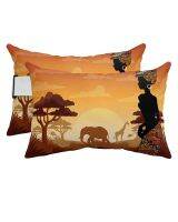 Africa Woman Giraffe Elephant Silhouettes Waterproof Pillow With Insert Adjustable Lounge Chair Head Lumbar Travel Pillow Travel pillows