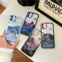 [Yellow peach flavor] Retro Snow Mountain Sunset Landscape เคสโทรศัพท์ใสสำหรับ iPhone 12 Mini 11 13 Pro Max X XR XS 7 8 Plus SE 2020 Soft TPU Cover