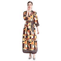 Womens Dress Fashion All-Match Loose Positioning Printed MAXI Dress with Belt