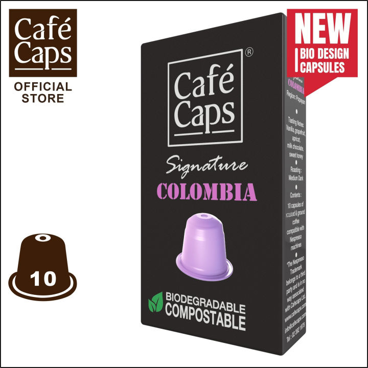 cafecaps-แคปซูลกาแฟ-nespresso-compatible-signature-columbia-1กล่อง-x-10-แคปซูล-กาแฟคั่วกลาง-เทสติ้งโน๊ต-วานิลลา-เกรปฟรุต-แอปริคอท-ช็อกโกแลตนมและกลิ่นรสหวาน-แคปซูลกาแฟใช้ได้กับเครื่อง-nespresso-เท่านั้