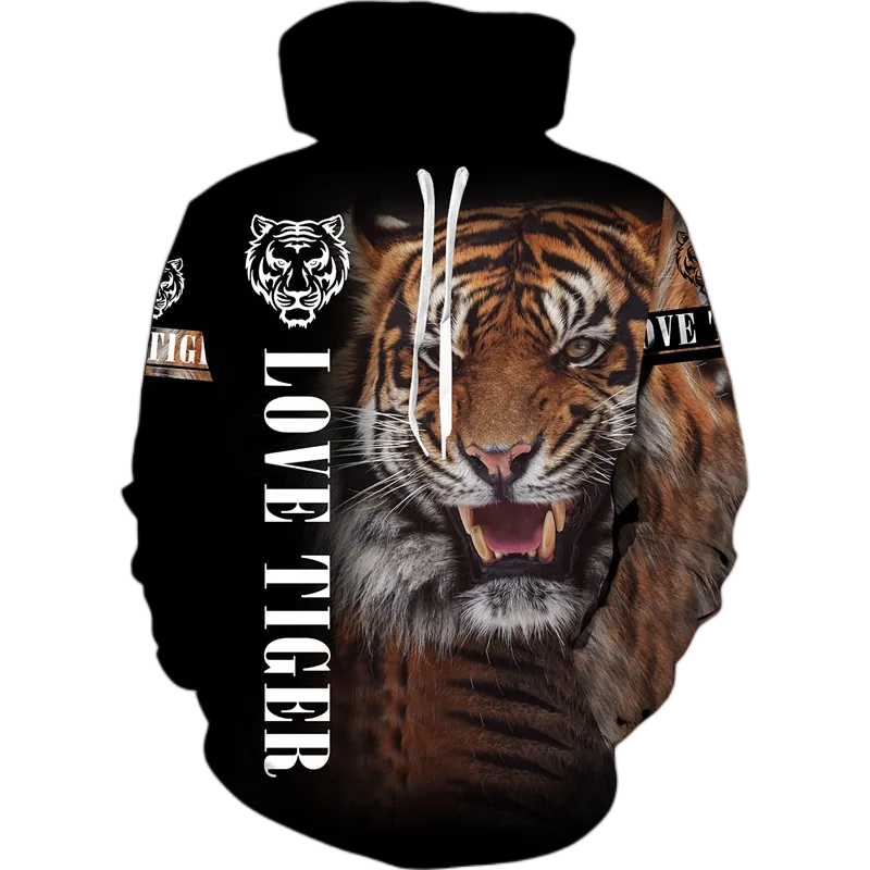 Chaqueta Con Capucha Estampado De Tigre Blanco 3D Para Hombre