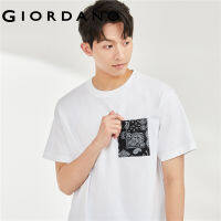 GIORDANO Men T-Shirts Ethnic Style Paisley Print Pocket Fashion Tee Short Sleeve Crewneck Summer Loose Casual Tshirts 18023917