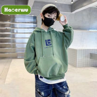 HAOERWU เสื้อสเวตเตอร์มีฮู้ดสำหรับเด็กผู้ชาย,ขนาดกลางและใหญ่ผ้ากำมะหยี่ขนแกะมีฮู้ดสำหรับเด็กผู้ชาย