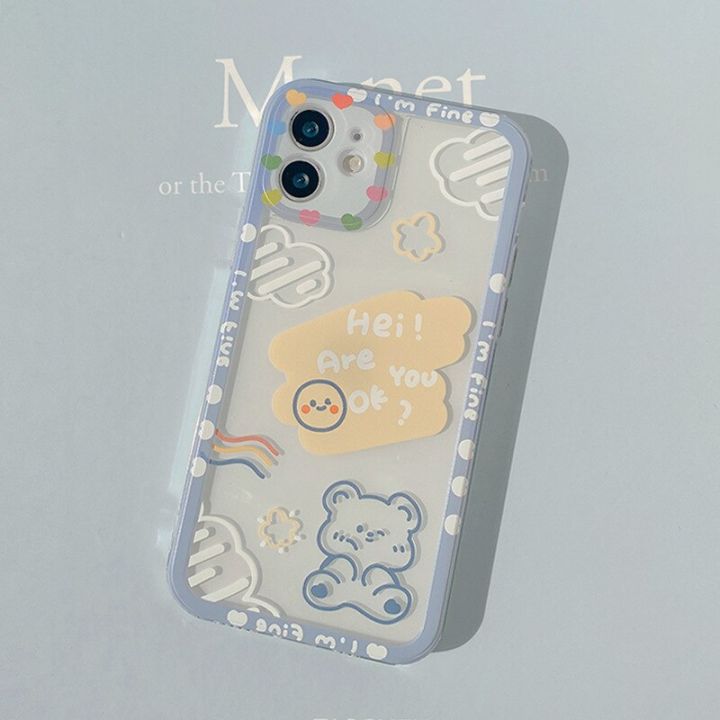 สินค้าใหม่ในสต็อก-retro-cloud-bear-line-doodle-art-เคสโทรศัพท์ญี่ปุ่นสำหรับ-iphone-14-13-11-12-pro-max-xr-14-plus-xs-max-x-7-8-plus-case-ฝาครอบน่ารัก