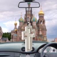 【CW】KOSOO Car Pendant Double rotating Jesus Cross Rearview Mirror Decoration Hanging Ornaments Automobiles Interior Cars Accessories