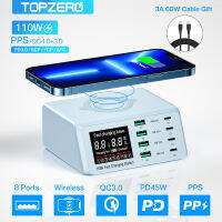 TOPZERO 110W PD3.0ตั้งโต๊ะที่ชาร์จแบบไร้สาย PD QC3.0ชาร์จเร็วสำหรับ iPhone 14 13 12 Pro Max Xiaomi แท็บเล็ตซัมซุงแล็ปท็อปเครื่องชาร์จโทรศัพท์ USB