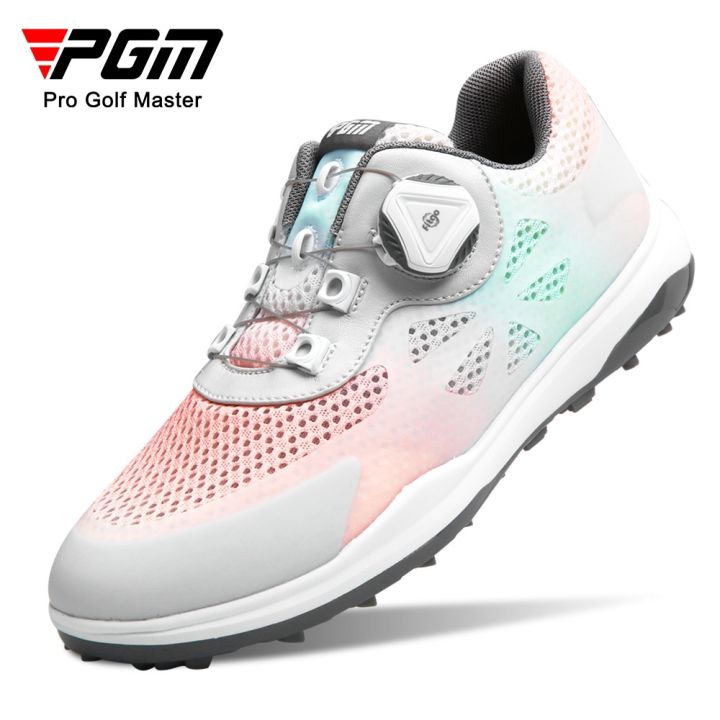 pgm-golf-womens-shoes-anti-skid-wear-resistant-gradient-sports-knob-buckle-shoelaces-breathable-mesh-upper-sneakers-golf