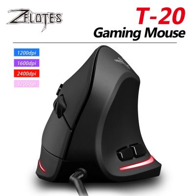 【Tech-savvy】 ZELOTES T-20แนวตั้งเมาส์สำหรับเล่นเกมส์ปรับได้สายที่เหมาะกับสรีระ USB เมาส์เล่นเกมเม้าท์อ็อฟติคอลสำหรับ Mac แล็ปท็อป PC คอมพิวเตอร์