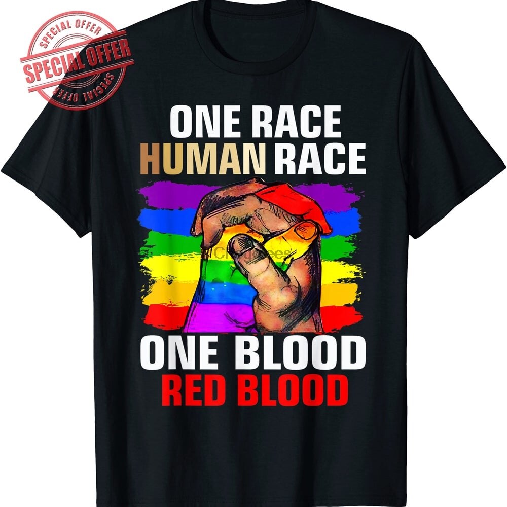 Pride T-Shirt One Race Human Race One Blood Red Blood Black LGBTQ