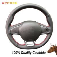 Hand-stitched Black Genuine  Leather Steering Wheel Cover for Renault Kadjar Koleos Megane Talisman Scenic 2016 2017 2018 Steering Wheels Accessories