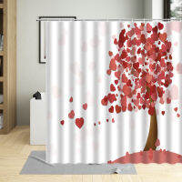 Pretty Heart-Shaped Tree Print Bathroom Curtains Romantic Valentines Day Shower Curtain Girls Gift Waterproof Bathtub Decor