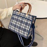 COD DSFERTEREERRE New Canvas Tote Bag Retro Plaid Handbag Wide Shoulder Strap Shoulder Messenger Bag