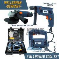 3 in 1 Angle Grinder and Impact Drill and JigSaw Set With Hardcase กล่องเครื่องมือ (3 ใน 1 ชุด)WELLERMAN Germany 220v สว่านไฟฟ้าเครื่องบดมุมโค้งเห็นเครื่องมือไฟฟ้าสามชิ้น