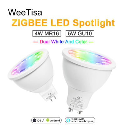 RGBCCT LED Spotlight ZIGBEE 3.0 GU10 MR16 4W 5W AC 110V 220V Dimmable Light Bulb DC 12V Smart Bulb Lamp Work with Alexa Plus