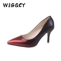 ◕✗♕ Gradient color patent leather women 39;s shoes 2019 spring and summer new pointed shallow mouth sexy stiletto heels work shoes