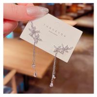 silver Bridal earings Tassel earrings Korean version of the new super flash zircon wing earrings female high-end design sense long earrings