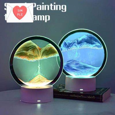 ✽∋﹉ SIMPLESHOP 3D Moving Sand Art Table Lamp Moving Sand Painting Hourglass Sandscape Sand Motion Art for Bedroom 360° Rotating 3D Sandscape in Motion Hourglass Decoration