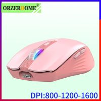 ORZERHOME เมาส์ไร้สายสำหรับนักเล่นเกมแล็ปท็อปอุปกรณ์เสริมสำหรับหนูไร้สายชาร์จได้บลูทูธสีชมพูเมาส์เงียบแบบพกพา RGB ตามหลักสรีรศาสตร์