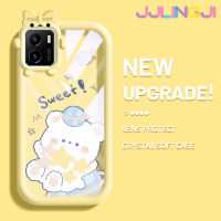 Jjlingji เคสสำหรับ VIVO Y15s Y01 Y15a การ์ตูนหมีหวานสีสันสดใสน่ารักน้อยมอนสเตอร์เลนส์กล้องถ่ายรูปแบบนิ่มกันกระแทกแบบใสเคสมือถือความคิดสร้างสรรค์โปร่งใสเรียบง่ายฝาครอบป้องกันซิลิโคน