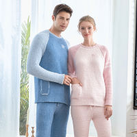 Womens and Mens Cozy Knit Stretchy Warm Pajamas Set for Winter Soft Home Wear Set Two Pieces Loungewear Sleepwear