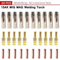 15/30pcs MB-15AK Torch Welding Consumables 180A MIG Torch Gas Nozzle Tips Holder Gun Neck Wrench for MIG Welding Machine Welding Tools