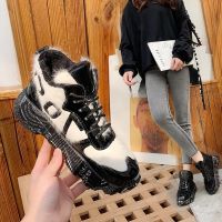 HOT★Winter Women Fashion Plush Sneakers Platform Boots Chunky Mink Hair Brand Ladies Padded Boots Casual Woman Shoes Trainers